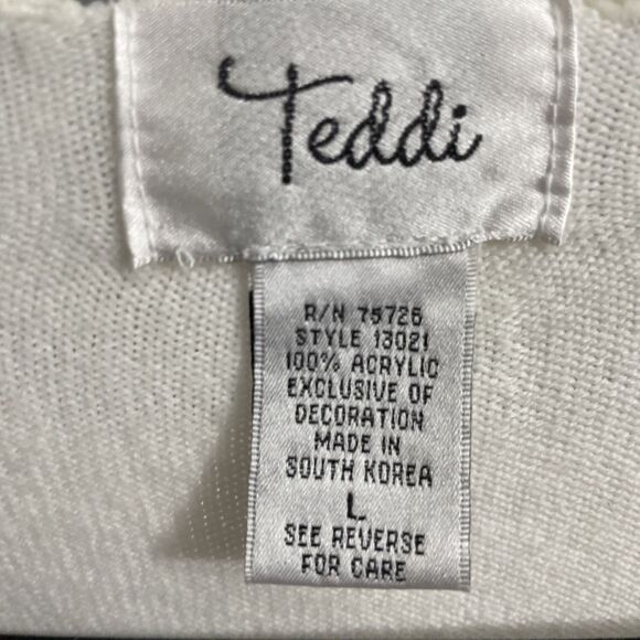 Teddi Knit Cardigan – Embroidered Floral Cream Sweater, Size Large, Soft Cottage - Picture 4 of 15